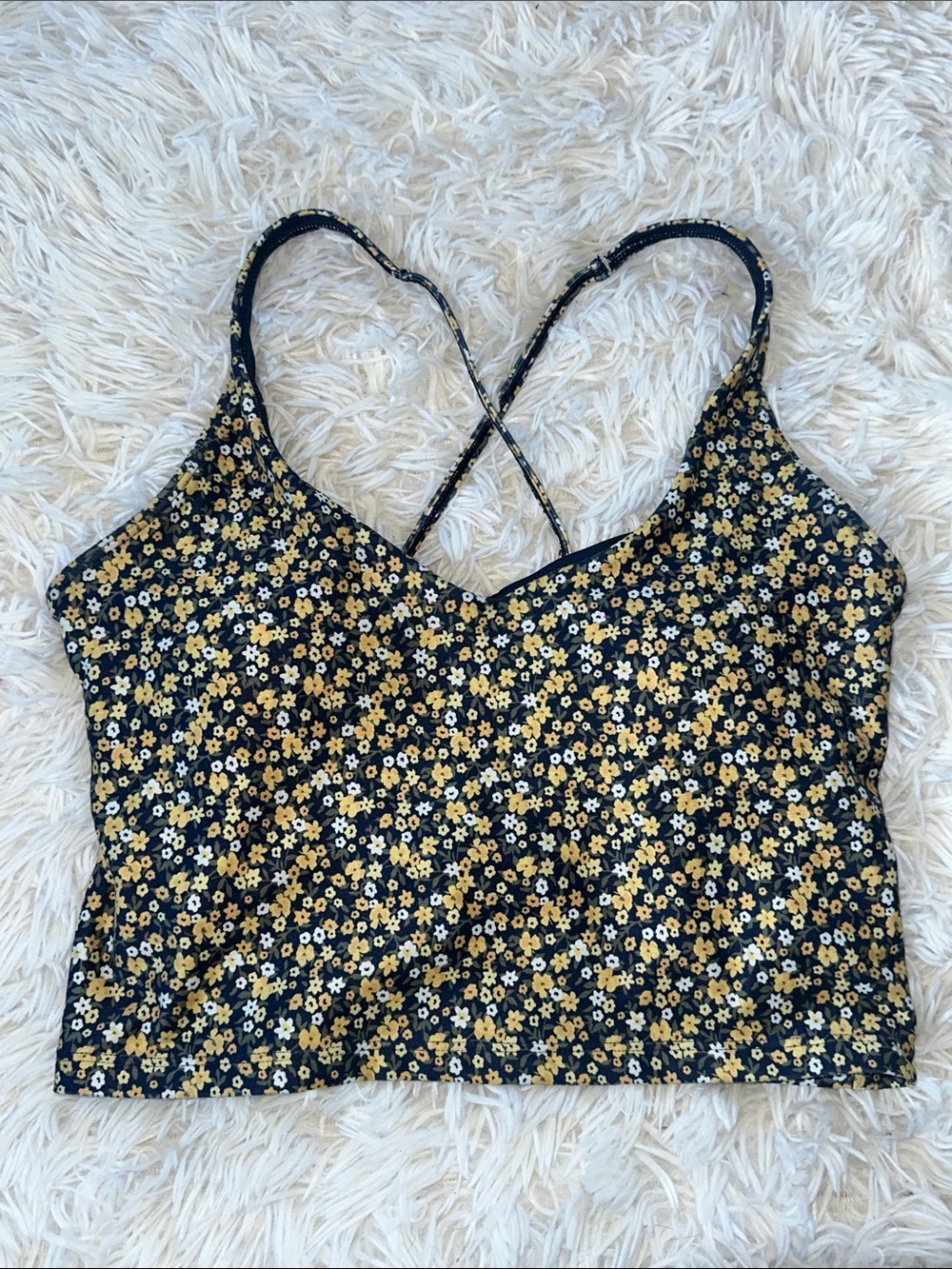 Gilly Hicks Blue Floral Sports Bra Cropped Cami Padded Racerback Medium
